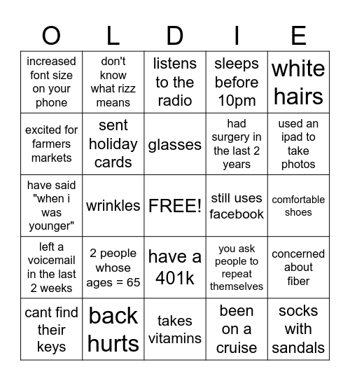 It's Your 65th Birthday! Bingo Card