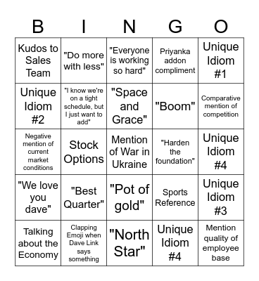 All Hands bingo Card