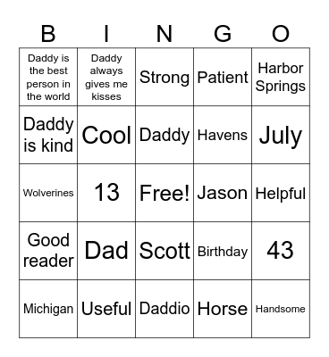 Jason's Birthday Bingo Card
