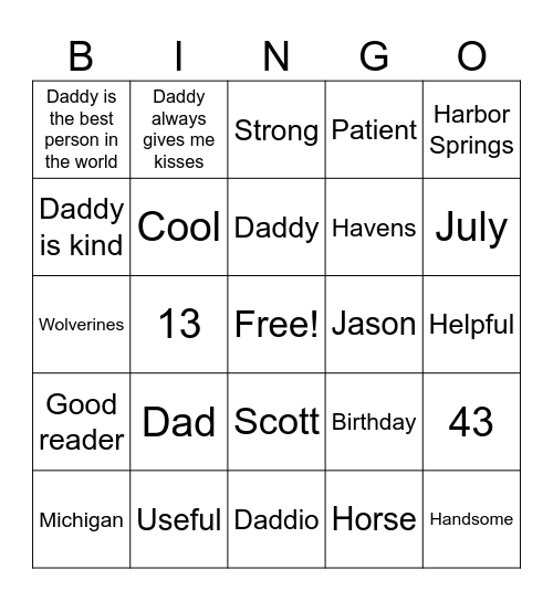 Jason's Birthday Bingo Card
