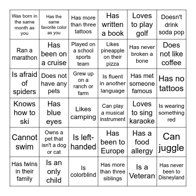 ICE BREAKER BINGO! Bingo Card