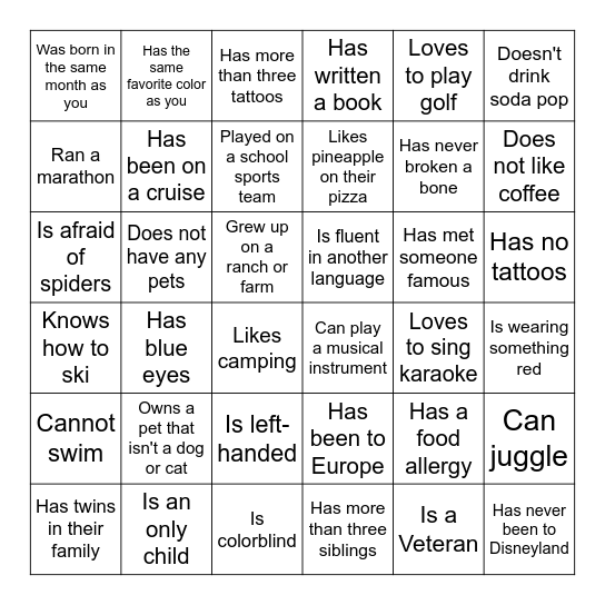 ICE BREAKER BINGO! Bingo Card