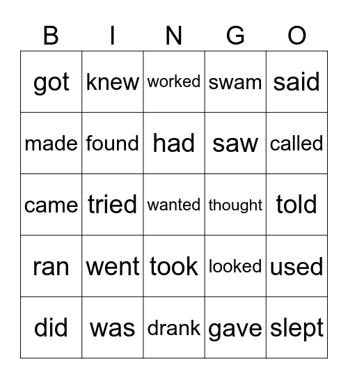 PAST SIMPLE BINGO Card