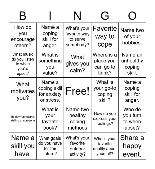 Coping Skills BINGO! Bingo Card