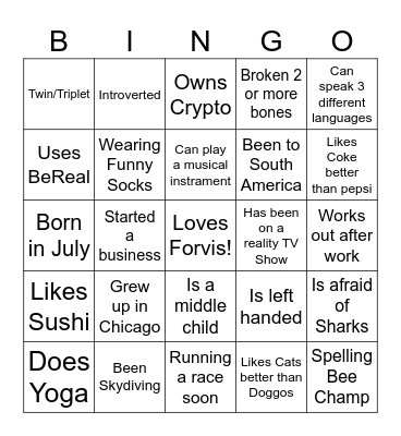 Get to know you Bingo Card