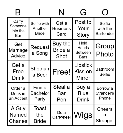 Bachelorette Bingo Card