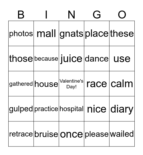 Valentine's Day Spelling Bingo!! Bingo Card