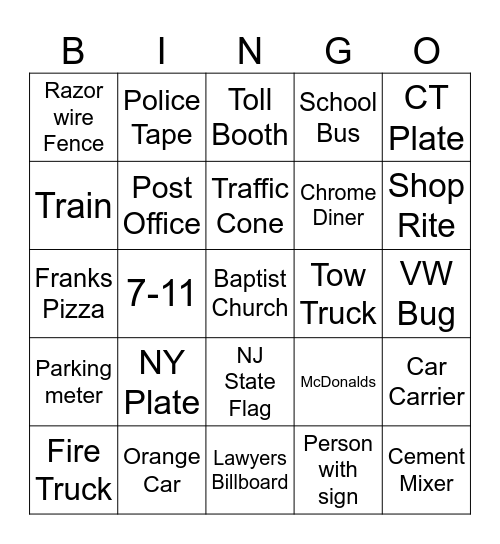 Day trip Bingo Card