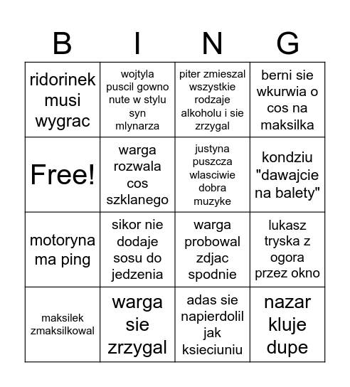 benowice bingo Card