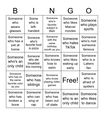 Human Bingo Card