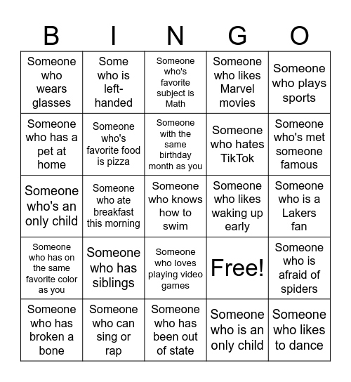 Human Bingo Card