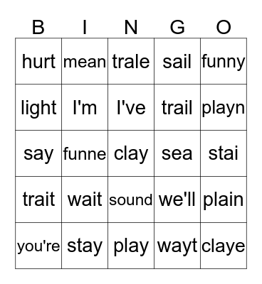 Phonics Bingo Card