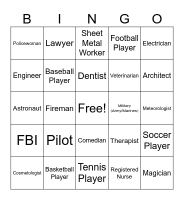 Career Day Bingo Card