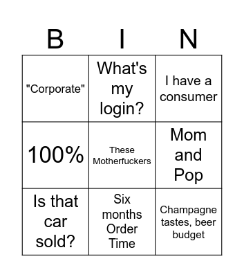 JLR Bingo Card