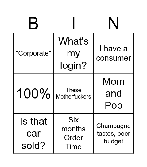 JLR Bingo Card