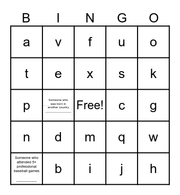 Untitled Bingo Card