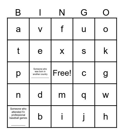 Untitled Bingo Card