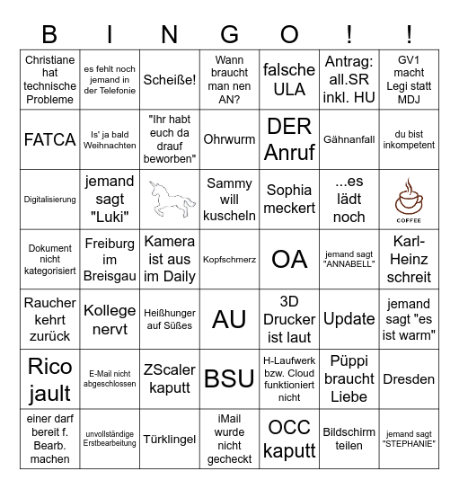 Office Gedöns Bingo Card