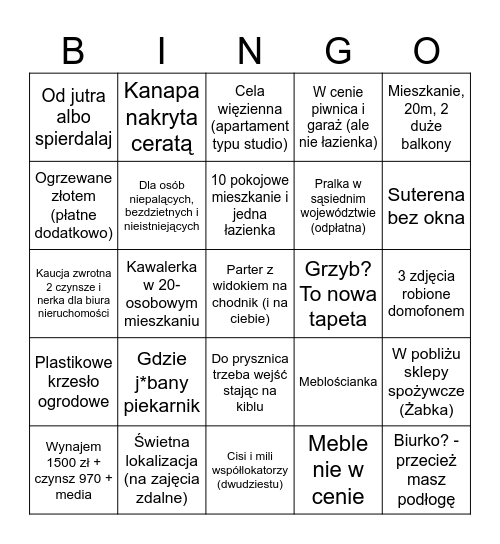 Szukanie mieszkania w Poznaniu Bingo Card