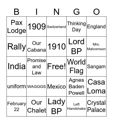 Guiding Bingo Card