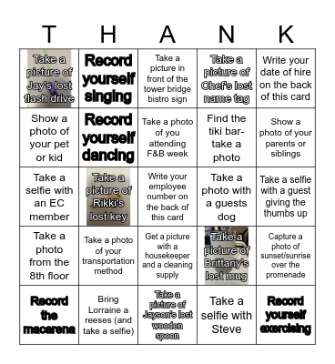Thank you F&B Team! Bingo Card