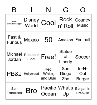 America Trivia Bingo! Bingo Card