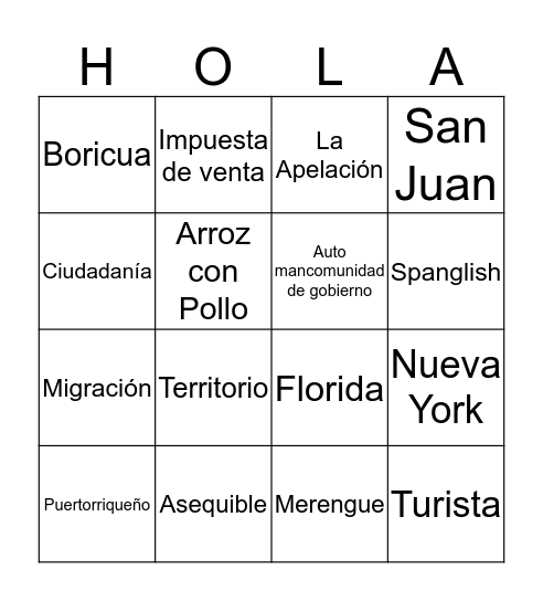 Puertorriqueños Bingo Card