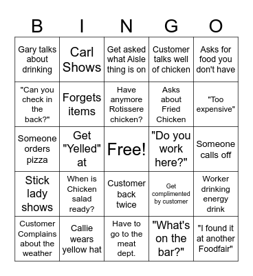 Deli Bingo Card