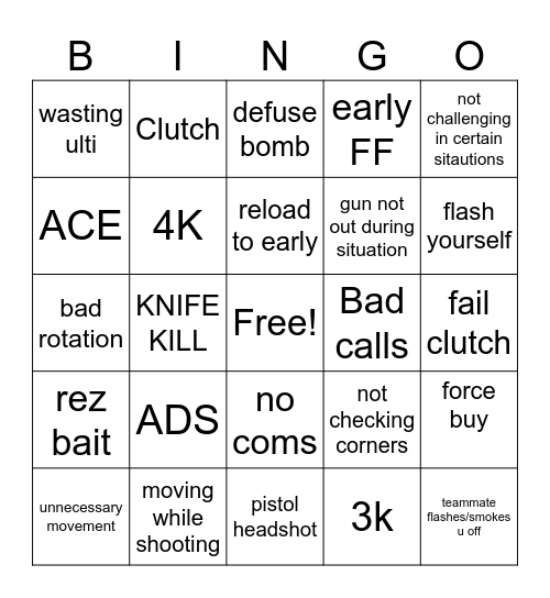 Ryan valorant bingo Card