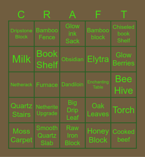 Minecraft Bingo Card