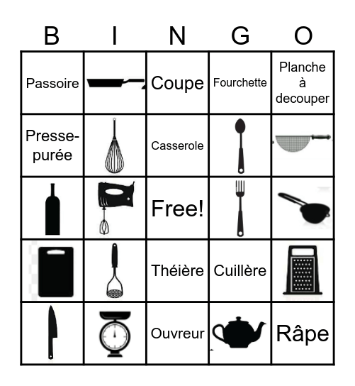 Ustensiles de Cuisine Bingo Card
