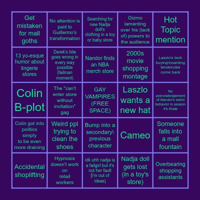 5x01: The Mall Bingo Card