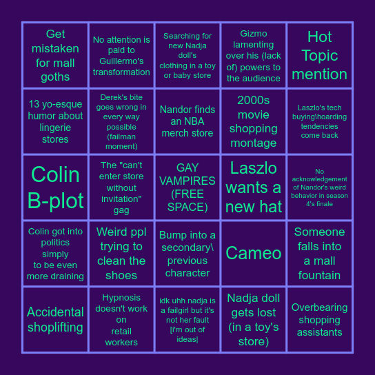 5x01: The Mall Bingo Card