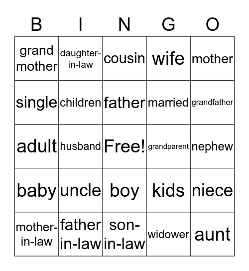 La Familia Bingo Card