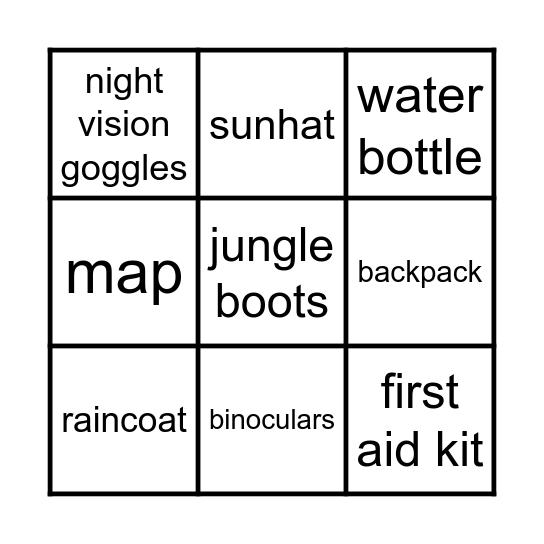 Escape the jungle! Bingo Card