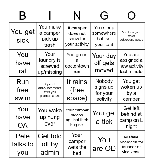 Echo Hill Bingo Card