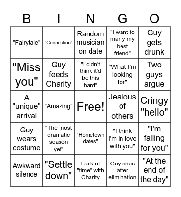 Bachelorette Bingo Card