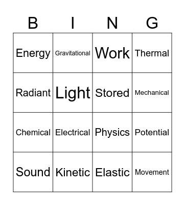 Energy Bingo Card