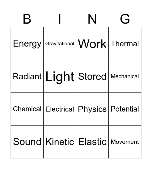 Energy Bingo Card