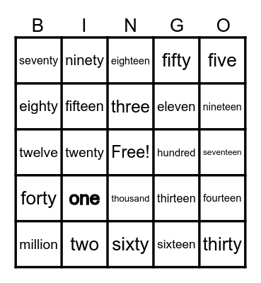 Number Bingo Card