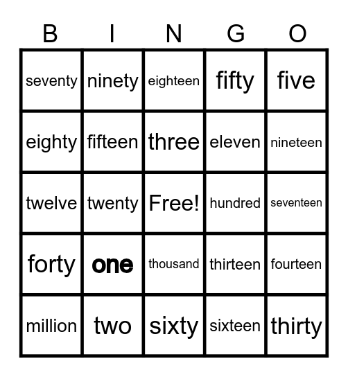 Number Bingo Card