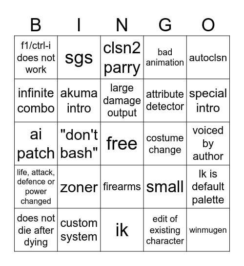 mugen Bingo Card