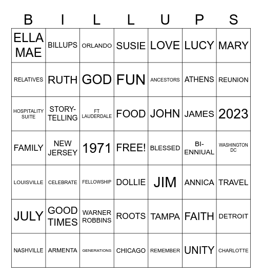 FAMILY REUNION Bingo Card