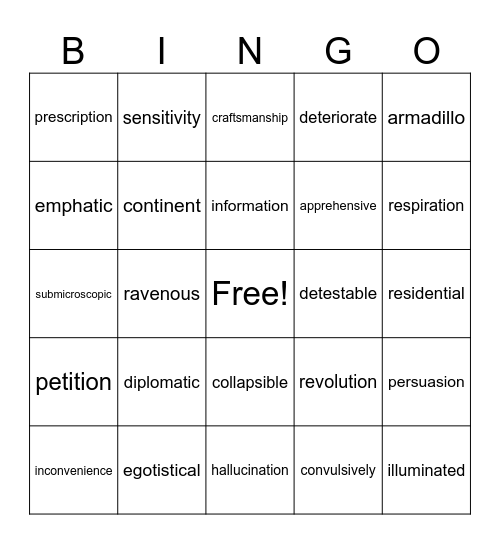 Word Bingo Card