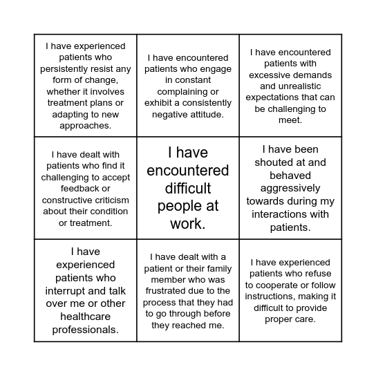 Difficult People Bingo Card