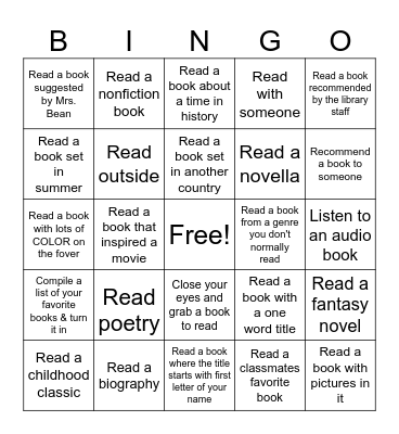 Reading Extra Credit (turn in signed by guardian/parent) Bingo Card