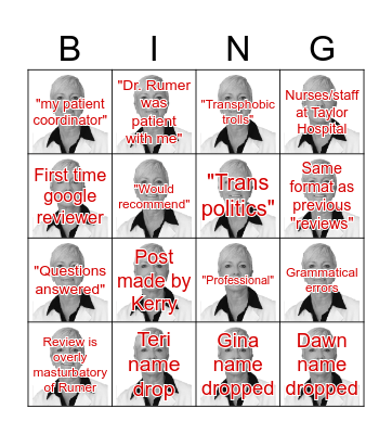 Dr. Rumer Fake Review Bingo Card