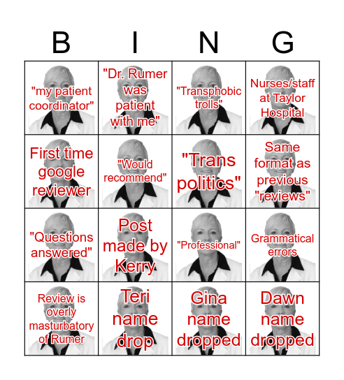 Dr. Rumer Fake Review Bingo Card