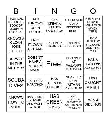 STAR LAKE GET TO KNOW YOU BINGO Card