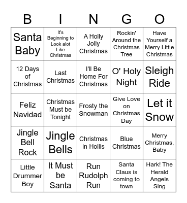 Christmas Songs Bingo Card